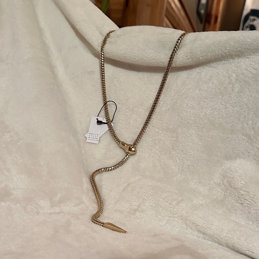 White House Black Market Adjustable Gold Snake Lariat Necklace